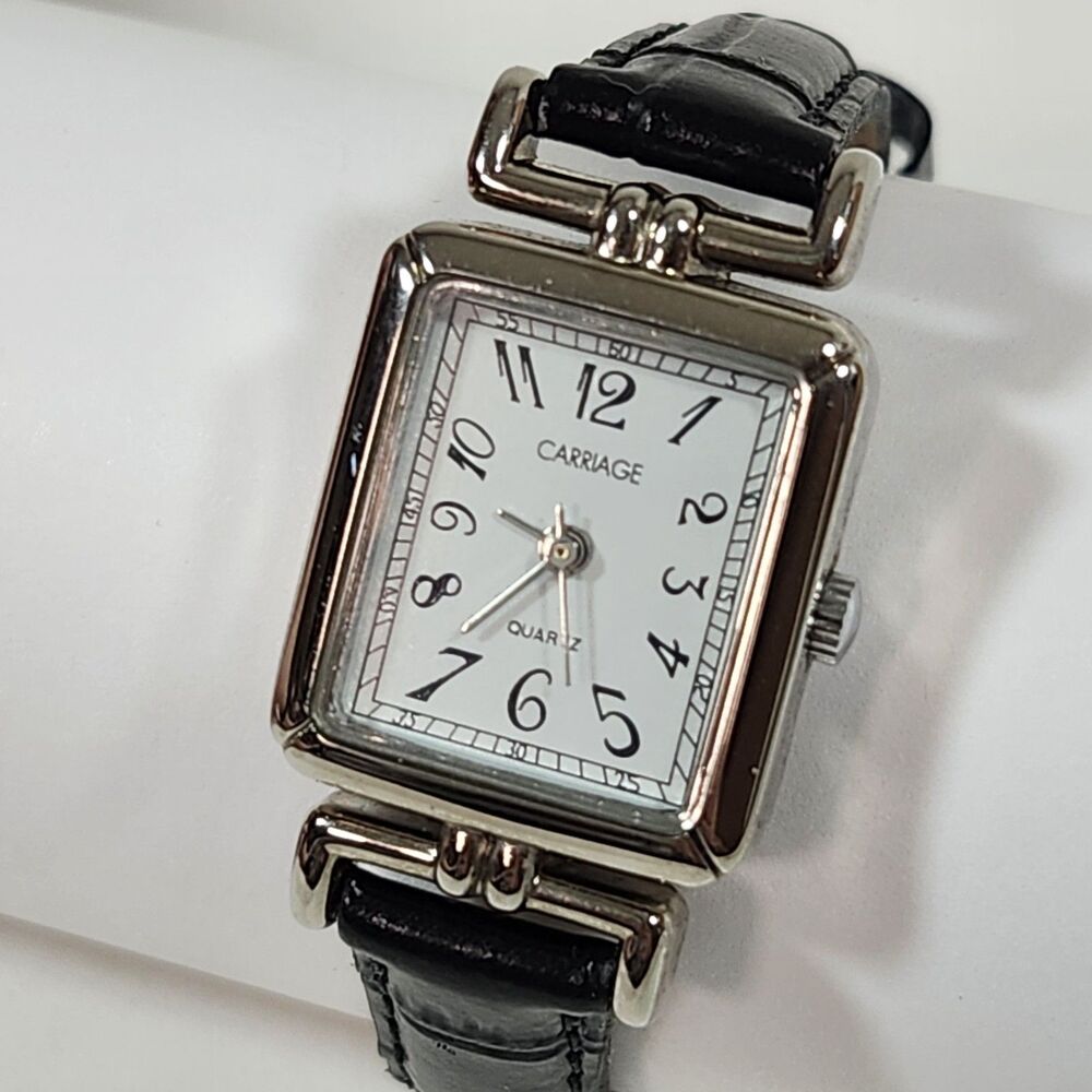 Ladies Carriage by Timex Quartz Watch Black Leather Band 8" New Battery